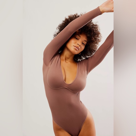 Free People Tops - NWOT Free People Meg Seamless V-Neck Long-Sleeve Bodysuit in Ash